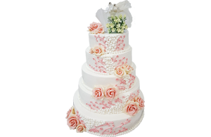 Tort weselny angielski 5-piętrowy z dekoracją gołąbki